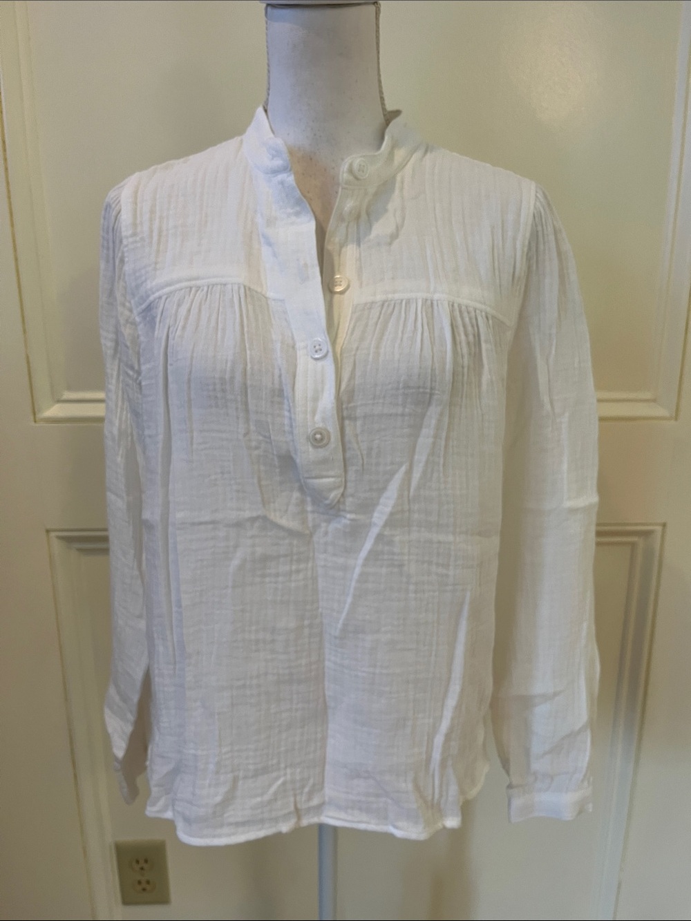 J. Crew White Cotton Gauze Henley Tunic